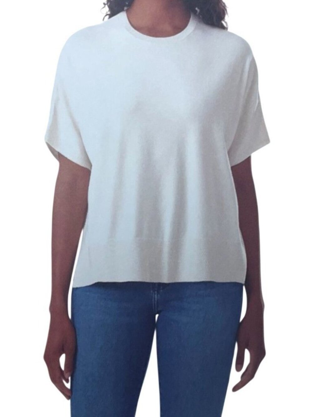 NWT Splendid Women's L White Boxy Fit Short Sleeve Knit Top Crew neck  G1973